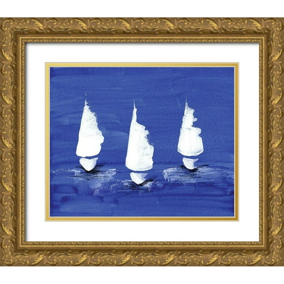 Seay, Anne 31x26 Gold Ornate Wood Framed with Double Matting Museum Art Print Titled - Sailboats at Night