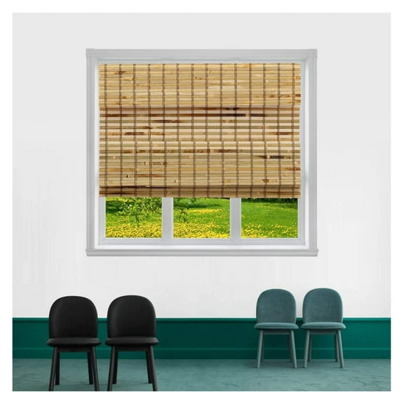Cordless Flatstick Bamboo Window Blind Sun Shade, Light Filtering Shades with 8-Inch Valence - Light Bamboo (40" x 72")