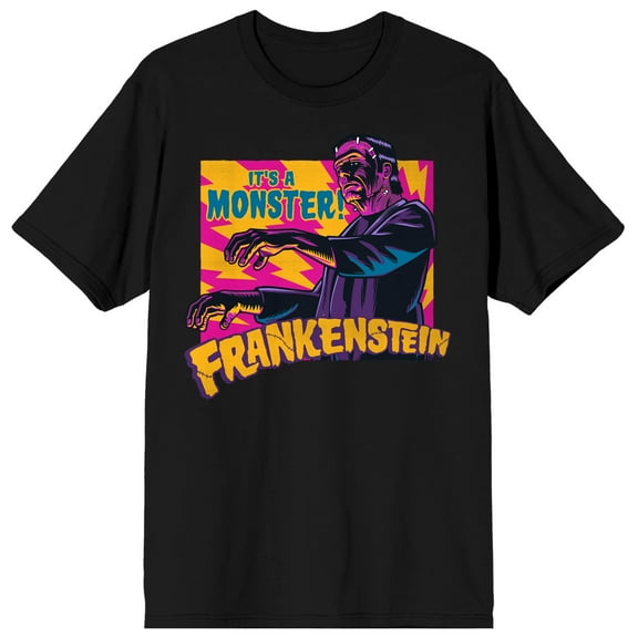 Universal Monsters It's A Monster Frankenstein Crew Neck Short Sleeve Men's Black T-shirt-XXL