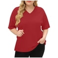 thumbnail image 1 of T-shirt Décontracté Col en V Coupe Ample pour Femmes Manches Courtes Confortables, 1 of 4