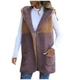 thumbnail image 2 of Qertyioot Winter Hooded Tops for Women,Loose Buttonless Stitching Sleeveless Plush Coat/Jacket, 2 of 7