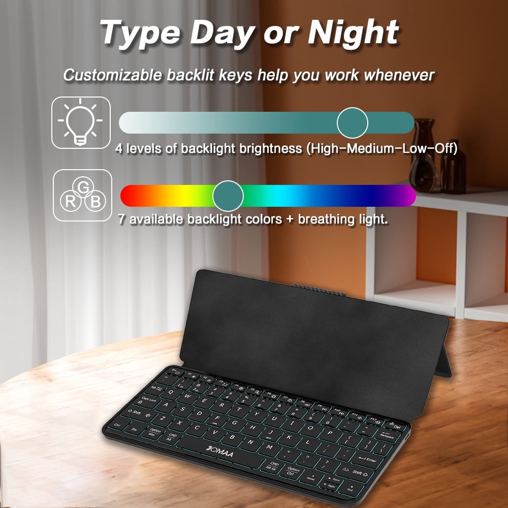 Mini Dual Bluetooth Keyboard with Any-Angle Kickstand & Leather Cover, Wireless Backlit Keyboard for Cell Phone, Ultra-Slim Portable, Rechargeable