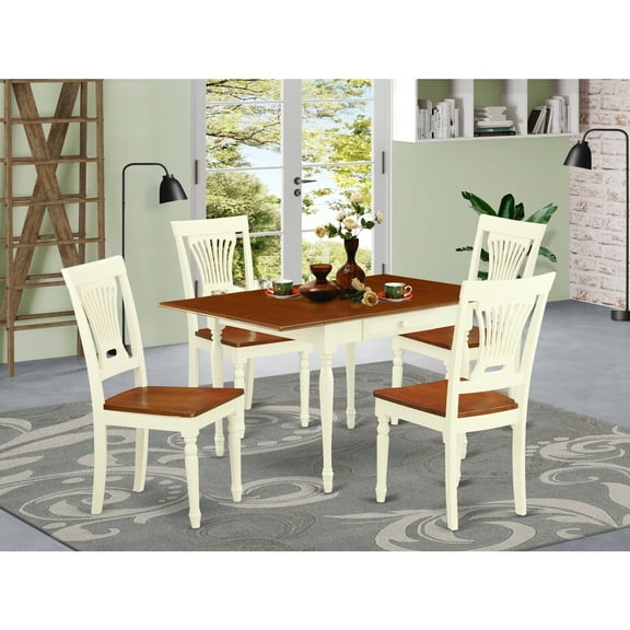 Kitchen Dinette Set 5 Piece Wood Table & Chairs - Drop Leaf Dining Set Buttermilk Cherry Finish