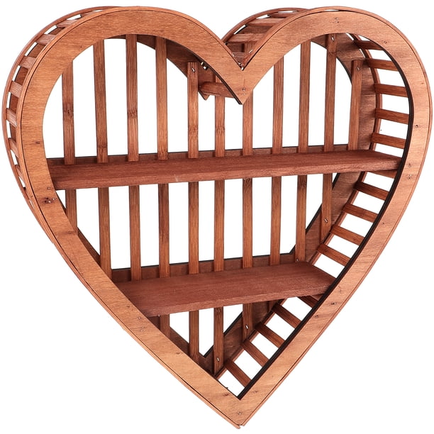 Estante de exhibición de madera montado en la pared Estante de exhibición de madera en forma de corazón para dormitorio