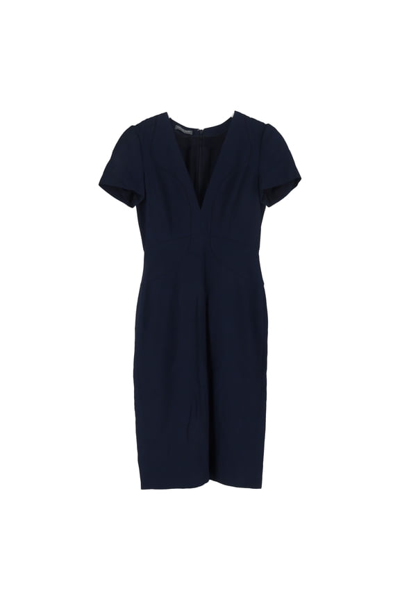 Pre-Owned Alexander Mcqueen V-Neck Midi Dress in Navy Blue Acetate