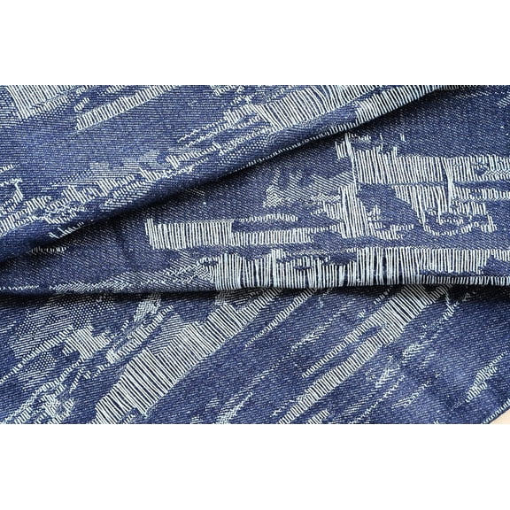 Washed Jacquard Denim Fabric for Sewing & Crafting, 10 oz Washed Cotton Jacquard Denim, Pre-Cut 1 Yard (36") Length x 71" Wide, Blue