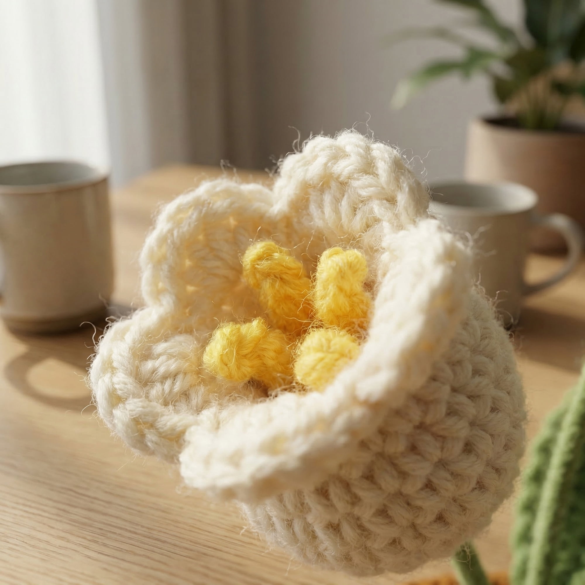 Unique Bargains 2Pcs Handmade Crochet Lily Knitted Potted Plant White Pink 4.3in