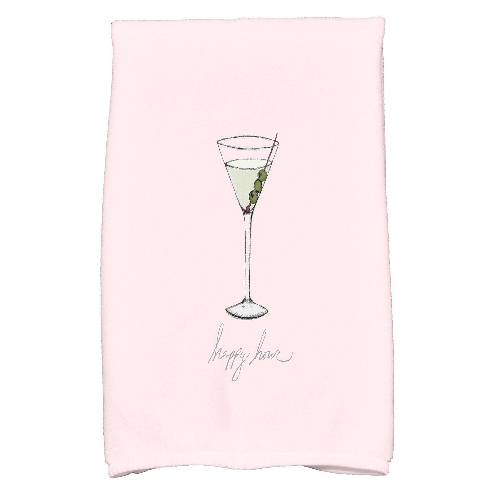 Simply Daisy, 16 x 25 inch, Martini Glass Happy Hour, Geometric Print Kitchen Towel, Coral