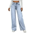 thumbnail image 2 of Wutalume High Waisted Jeans for Women Vintage Washed Straight Leg, Versatile Denim Pants for Casual Chic & Everyday Outfits,Sky Blue S, 2 of 7
