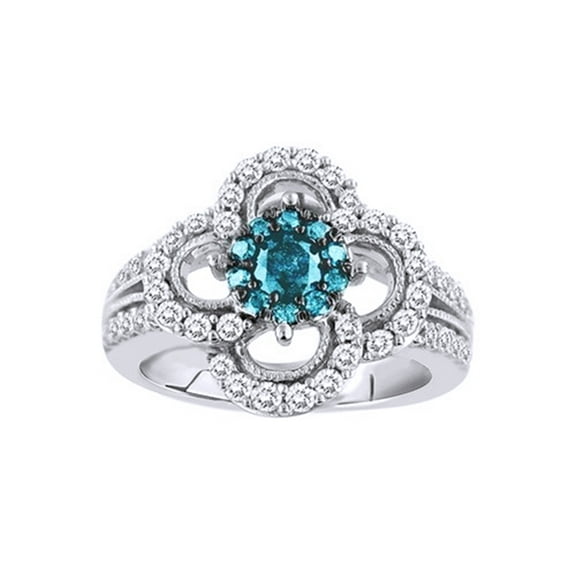 AFFY Blue & White Natural Diamond Fashion Ring In 10k White Gold (1 Cttw)