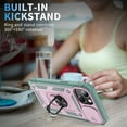 thumbnail image 4 of Allytech iPhone 13 Mini 2021 Case with Glass Screen Protector, 3-Layer Hybrid Shockproof 360° Rotating Magnetic Ring Holder Kickstand Slide Lens Protective Inner Card Holder Case,Pink + Grayish Green, 4 of 8