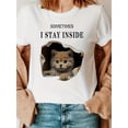 thumbnail image 1 of Cat Print Crew Neck T-shirt, Short Sleeve Casual Top For Spring & Summer, Women's Clothing, 1 of 6