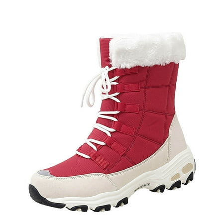

Honeeladyy Winter Plus Cotton Thick Cotton shoes Thick-soled Sponge Cake Middle Tube Snow shoes Red Discount
