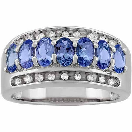 .14 Carat T.W. Diamond and Tanzanite Sterling Silver Oval Ring