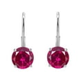 thumbnail image 2 of MauliJewels Earrings for Women 1.3 Carat 5MM Round Created Ruby Leverback Earrings Carat 14K White Gold 4-prong, 2 of 5