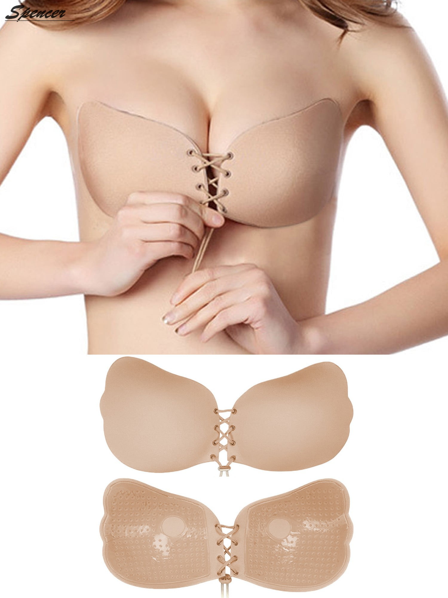 2 Pack Adhesive Bra Strapless Adhesive Bra Push Up Backless Bra for Women C-Cup