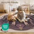 thumbnail image 4 of ODIKA 6'x9' Washable Area Rug Non-Slip, Chair-Friendly, Mauve Gothic Mansion with Starry Accents Victorian Inspired Design Elegant Swirls and Cats for Dining Room, Under Table, Office Décor, 4 of 7