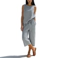 thumbnail image 2 of Uootdi Womens Two Piece Sets Stripe Print Sleeveless Top Wide Leg Pants Loose Fit Breathable Pullovers Casual Loungewear Outfits Summer Comfort Style Gift, 2 of 4