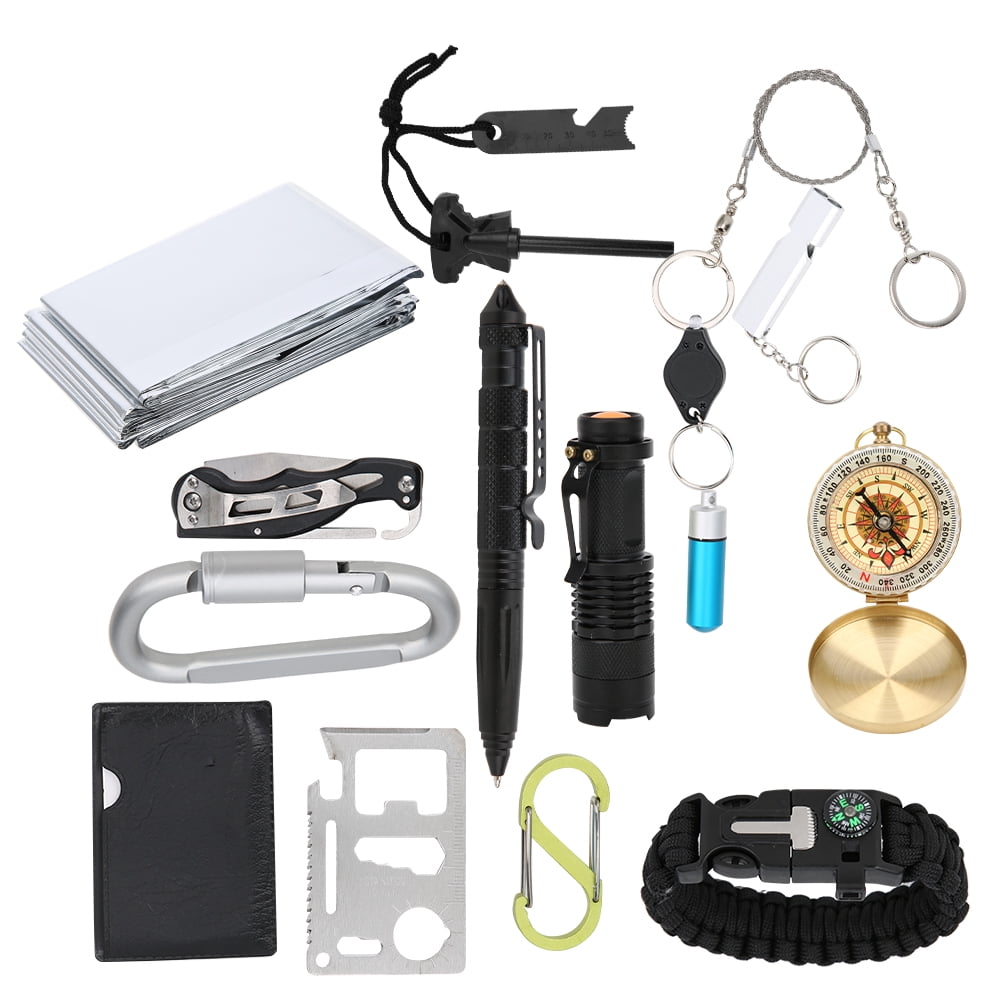 Kit De Survie 14 En 1 – Outils Tactiques Extérieur, Camping, Waterproof, Noir