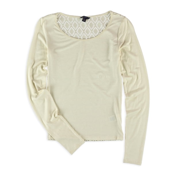 Aeropostale - Camiseta básica con espalda de ganchillo para mujer, color blanco hueso, mediana