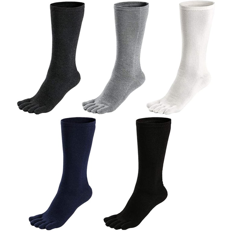 AMITOFO Men's Five-Toe Crew Socks, 5-Pairs photo 2