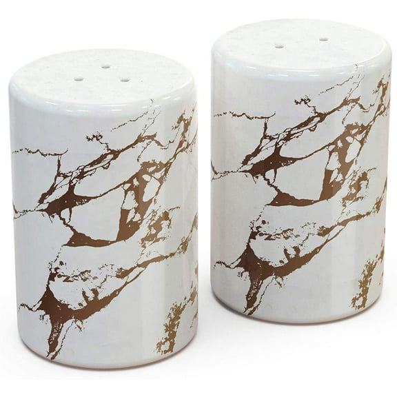 Varato Design Gold Ceramic Salt and Pepper Shakers with Lids - Modern Salt and Pepper Shaker Set