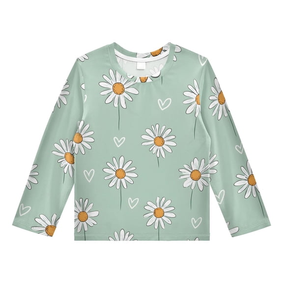 Daisy Heart Pattern Boys' Rash Guard Shirts UPF 50 Plus Sun Protection Short Sleeve Swim Tees 3T