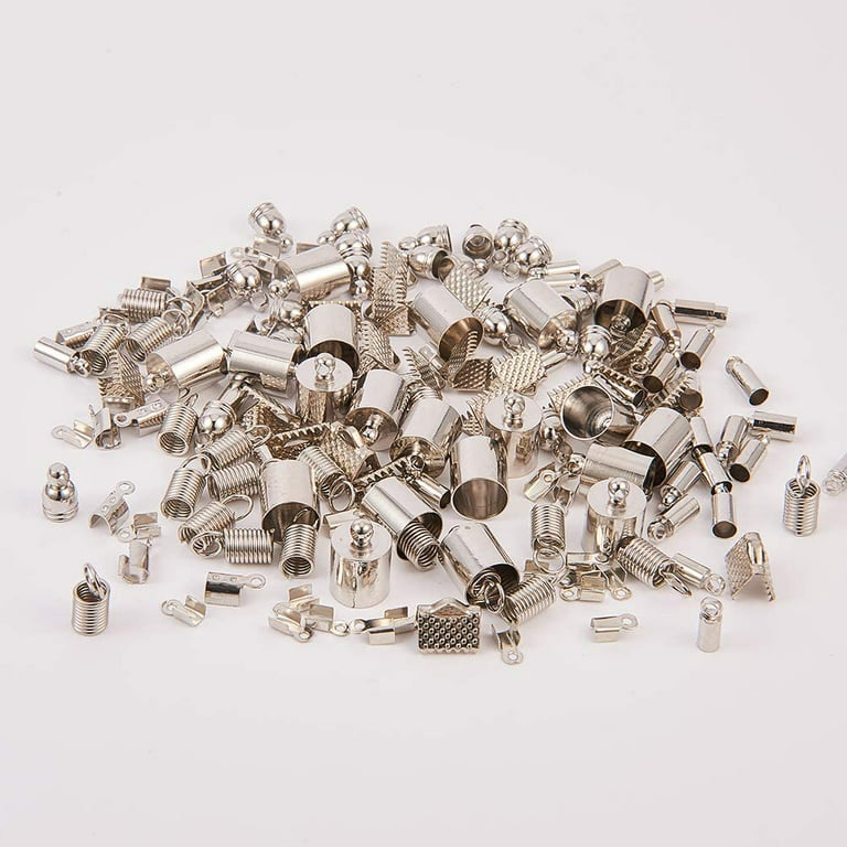 Nuorest 2000PCS Cord End Caps for Jewelry Making, 3x6mm Foldable Cord Ends,  Crimp End Tips with Loop for Leather, Rope, Ribbon, DIY Crafts (Silver