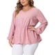thumbnail image 4 of GRACE & GRANDEUR Blusas de Talla Grande para Mujeres, Top de Manga Larga con Escote en V, Top Peplum con Cintura Elástica Rizada, Día de San Valentín 1X Rosa, 4 of 6