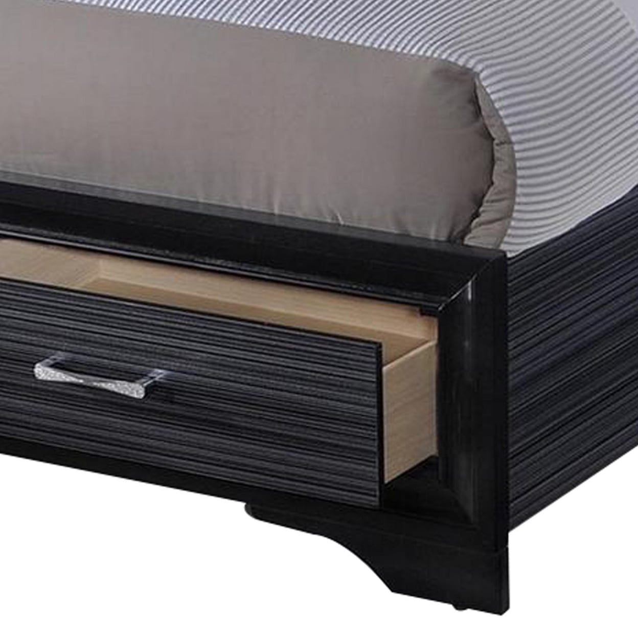 Contemporary Acrylic Trim Accent Eastern King Bed with 2 Drawers, Black- Saltoro Sherpi