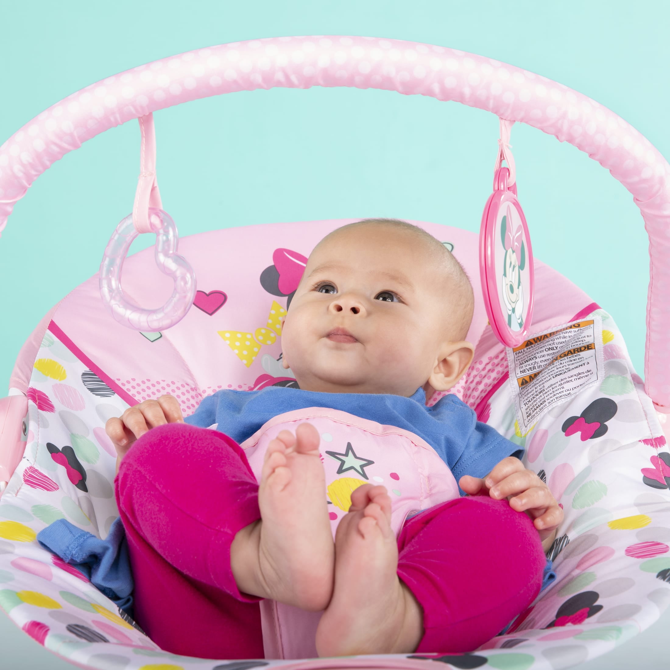 Disney Baby Slip Resistant Vibrating Infant Baby Bouncer, Minnie Mouse Spotty Dotty by Bright Starts