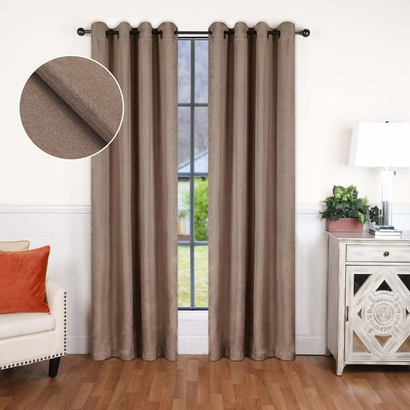 Linen Insulated Energy Efficient Blackout Grommet Curtain Panel Set for Privacy, 52" x 84", Acorn by Blue Nile Mills