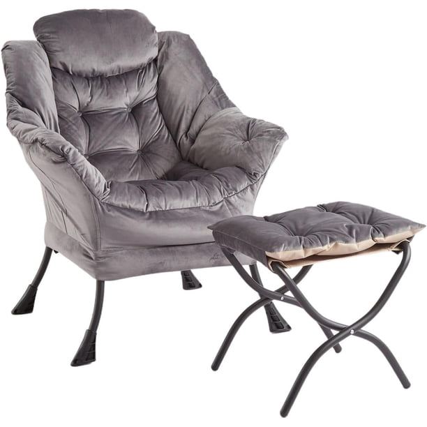 Moderno lounge accent lazy chair con ottoman - leisure sofa armchair featuring footrest y side pocket para sala de estar, dormitorio, dorm, y oficina (dark gris, 1 piece)