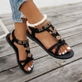 thumbnail image 4 of Samdudou Summer Shoes for Women Open Toe Flat Sandals T-Strap Bohemian Floral Cutout Ring Embellishments Criss Cross Front Elastic Slingback Beach Vacation Resort Wear, 4 of 6