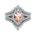 thumbnail image 4 of Wedding Ring Set 14K White Gold Enhancer look Diamond Bands Solitaire Pear Pink Morganite (I,I1), 4 of 5