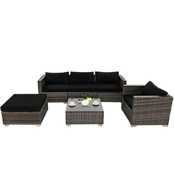 6 Pieces Patio Rattan Wicker Sectional Sofa Chair Set Cushions Padded