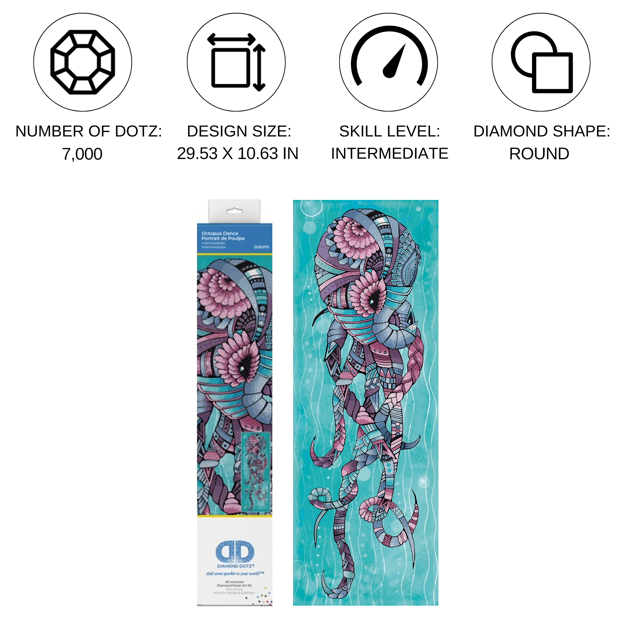 Diamond Dotz Octopus Dance Animal Diamond Painting Kits for Adults - Diamond Art Kits a Relaxing Creative Craft Kit with Dotz Gems 29.5"x10.6"