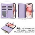 thumbnail image 3 of Phone Case for Apple iPhone 14 Plus, Premium iPhone 14 Plus Case with Wallet, Card Holder, Coin Zipper Pocket Shockproof Flip Cover Stand with Wrist Strap & Detachable Shoulder Strap,Purple, 3 of 11