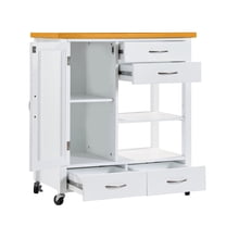 S-HOME Rolling Kitchen Island Cart with Walnut Wood Top and White Finish, 31” Wide, Modern Storage Solution