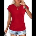 thumbnail image 1 of Camiseta de Corta con Cuello Redondo y Fruncido para Mujer, Color Rojo, Talla M, 1 of 7