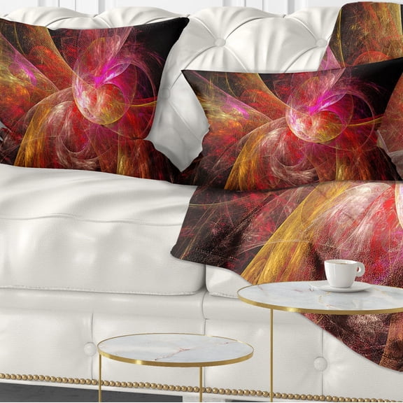 Designart Pink on Black Fractal Illustration - Abstract Throw Pillow - 12x20