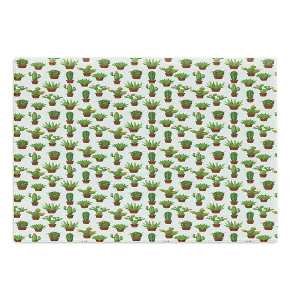 Cactus Cutting Board, Abstract Floral Pattern with Vases and Pots Botany Spring Season Cartoon, Decorative Tempered Glass Cutting and Serving Board, Large Size, Green Brown Marigold, by Ambesonne