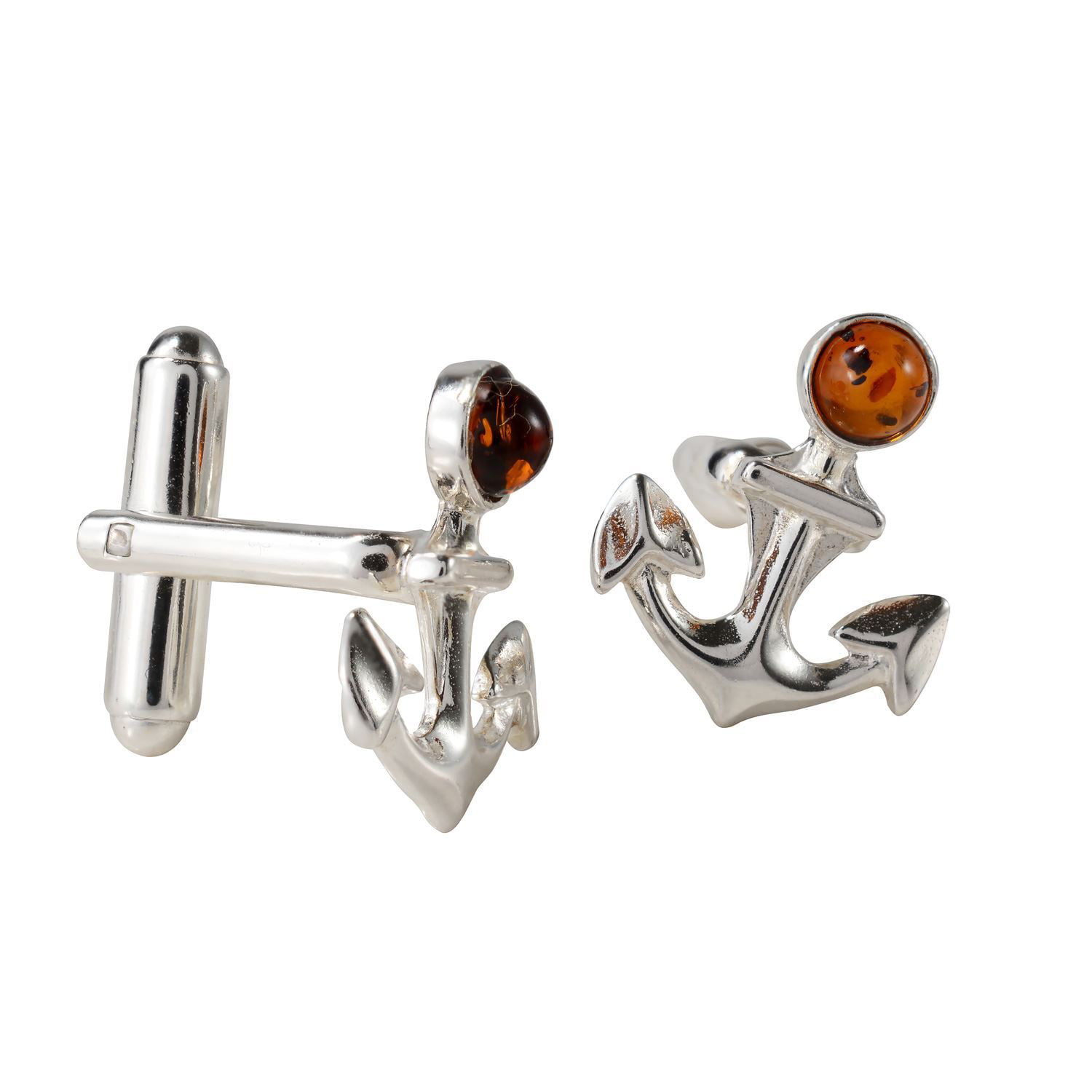 Anchor Cufflinks with Baltic Amber and Sterling Silver