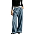 thumbnail image 2 of Smsaxvxz Womens Baggy Fashion Dress Pants Lightweight Pleated Wide Leg Pants Casual Loose Trousers Blue M, 2 of 8