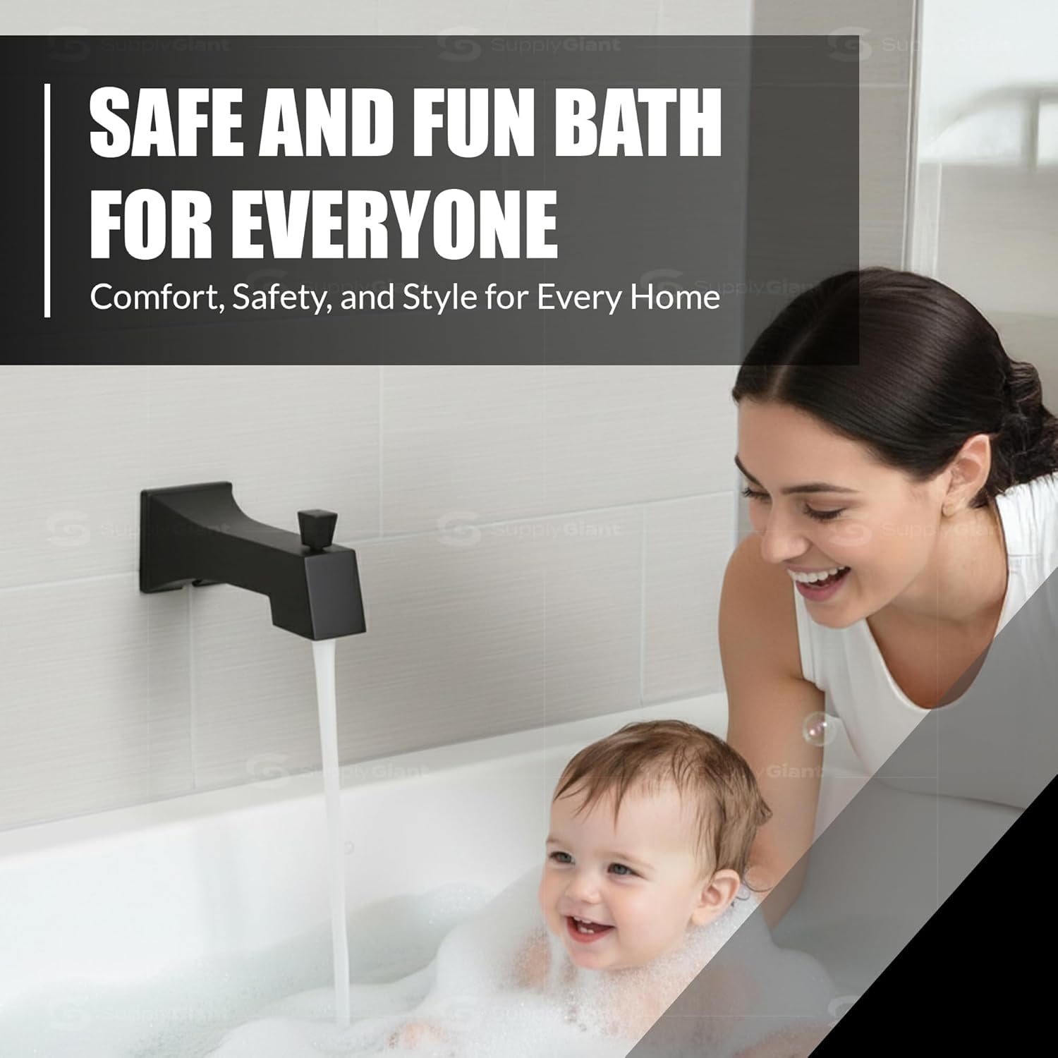 SUPPLYGIANT™ Tub Spout with Diverter 6" Square Bathtub Faucet with Decorative Matte Black Finish