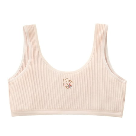 

YEUHTLL Teens Young Girls Cotton Training Bra Cute Rabbit Printed Ribbed Sports Underwear Vest Double Layer Wirefree Solid Color Bralette Crop Top