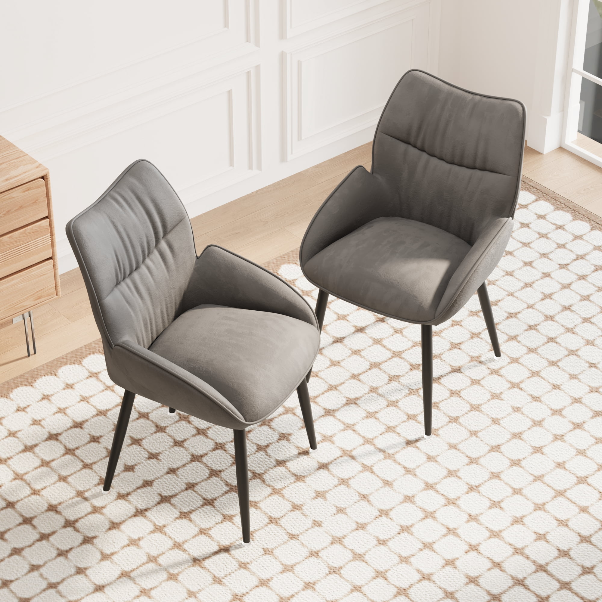 MAYEERTY Velvet Dining Chairs Set of 2 – Modern Grey Upholstery, Metal Frame, Ergonomic, for Dining Room & Restaurant