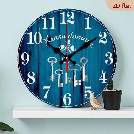 Silver Key MDF Wood 10in Round Wall Clock, Silent Non-Ticking Battery Operated, Ideal Gift for Halloween Easter Christmas