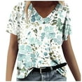 thumbnail image 2 of QUINDOS Womens Plus Tshirts Summer Green Short Sleeve Womens Tops Plus Size Floral Work V-neck Tops, 2 of 4