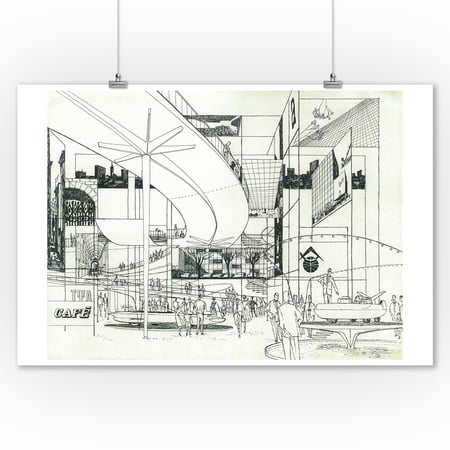 Space Needle Concept Drawing - Interior (9x12 Art Print, Wall Decor Travel